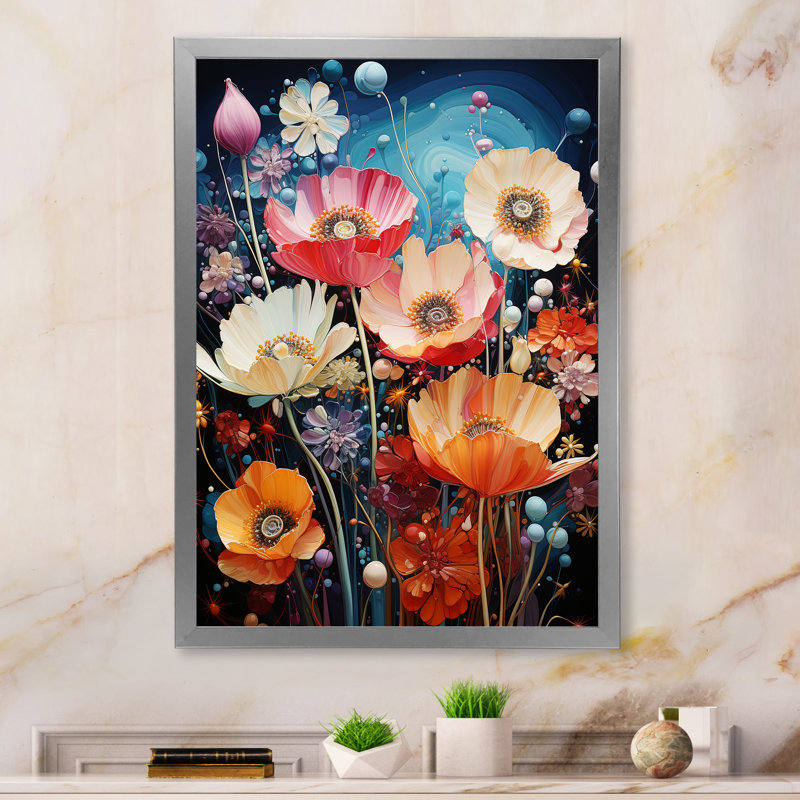 Fleurs sauvages en fleurs sur toile, H 32 po x l 16 po x P 1 po, Cadre simple argenté