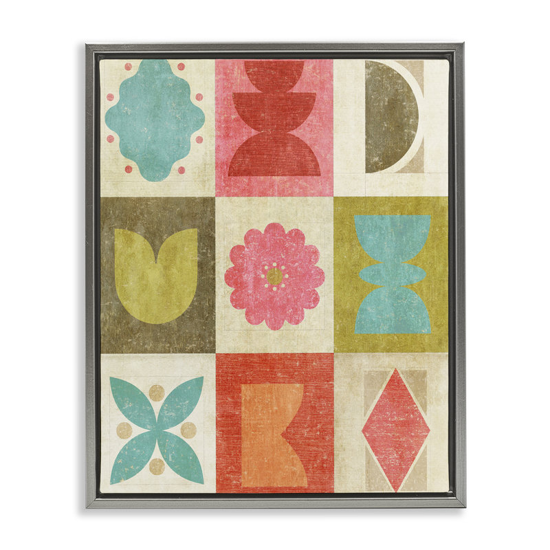 Cadre flottant Happy Dance Geometrics, design par Suzanne Nicoll, Cadre flottant gris lustré, H 21 po x l 17 po