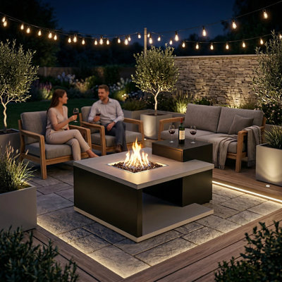 40-Inch Propane Fire Pit Table 50,000 BTU With Hidden Tank, Faux Wood Finish, Auto Shut-Off