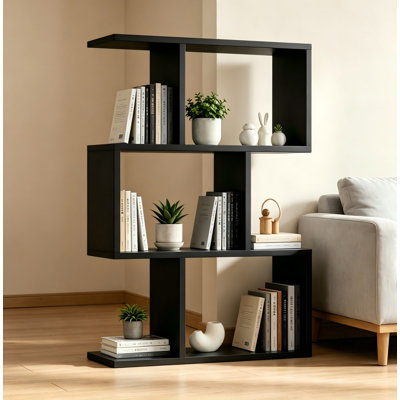 3-Tier Modern Geometric Bookshelf - Antique Black Wall-Mounted Floating Display Shelf for Home Office and Living Room