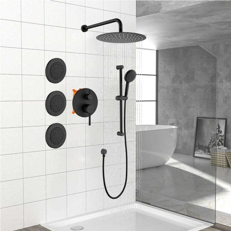 Ensemble de robinet de douche mural 11,8 pouces avec 3 jets de corps et pomme de douche à main avec barre coulissante