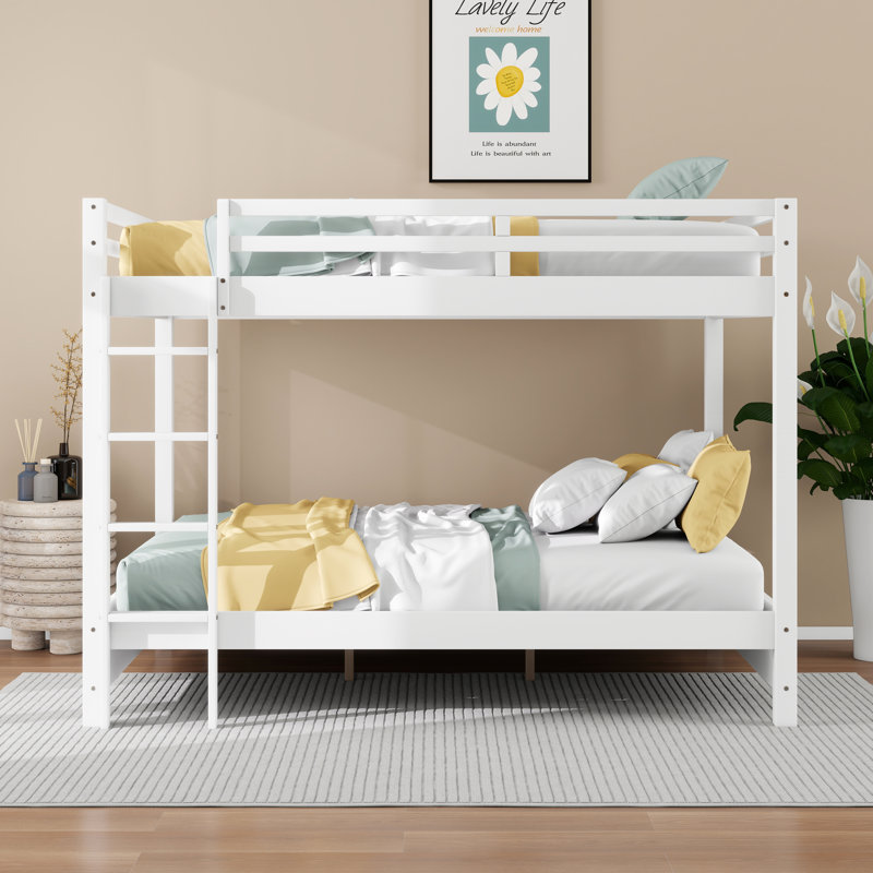 Grand lit superposé en bois avec échelle, cadre de lit plateforme en bois massif pour enfants adolescents, Blanc