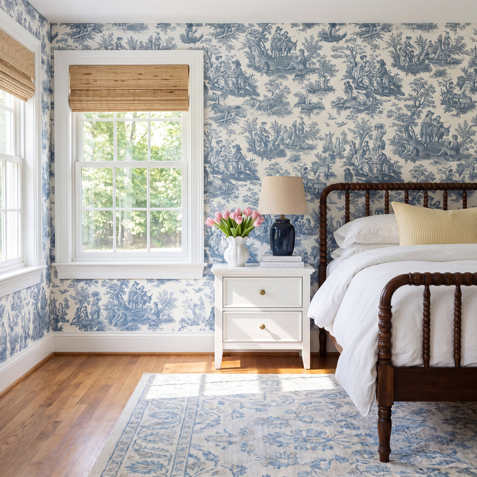 Peel & Stick Toile Wallpaper, Blue