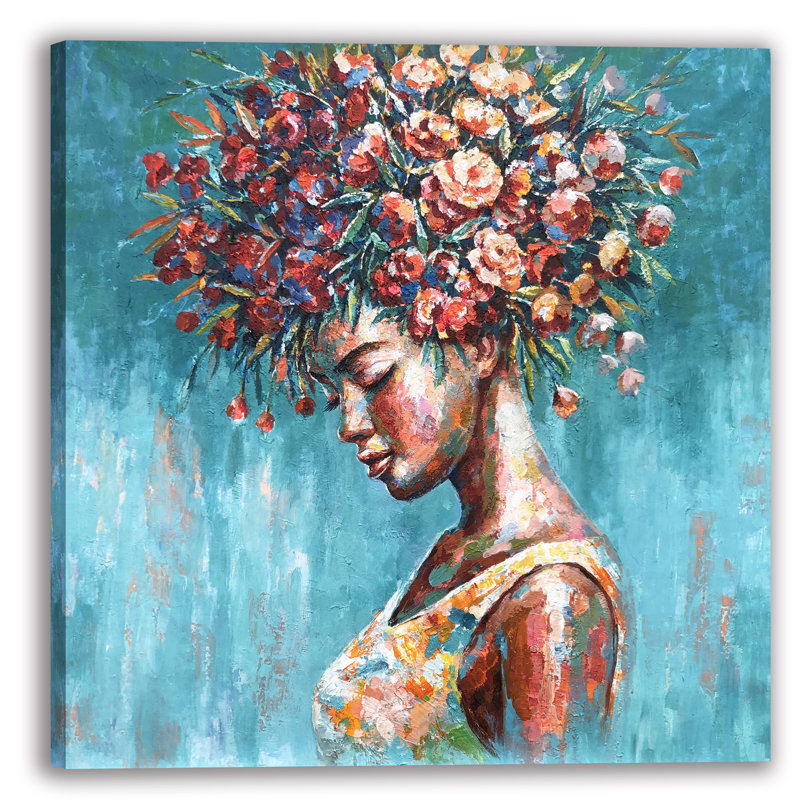 Déesse du printemps - peinture sur toile tendue, H 20 po x l 20 po x 1,5 po