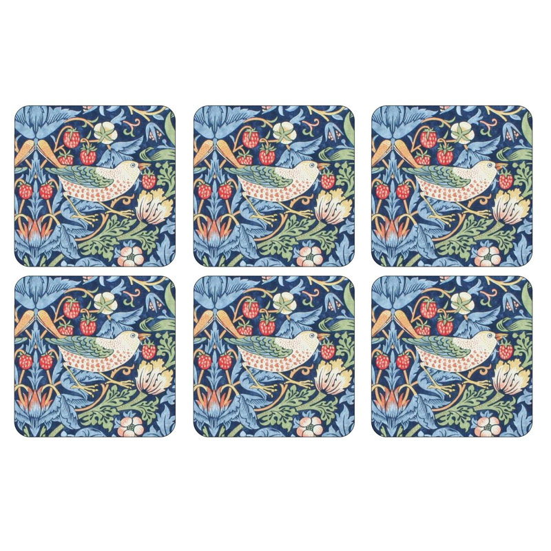 Morris & Co. Strawberry Thief 6 Coasters,Blue