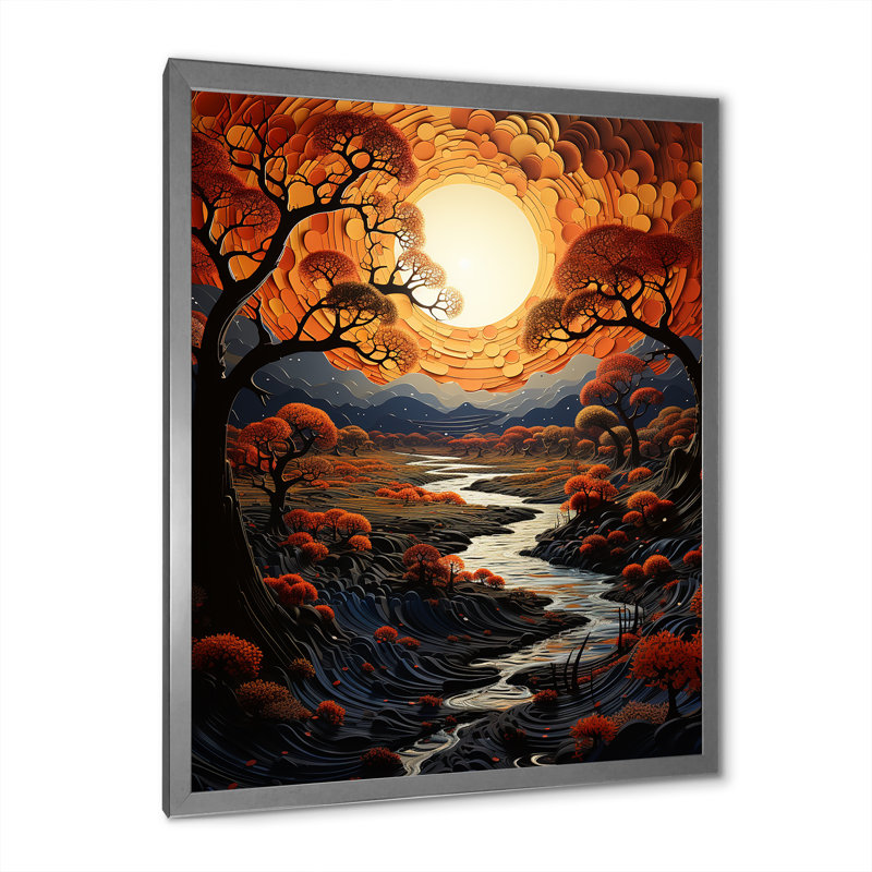 Coucher de soleil tribal africain Howlan IV, Cadre photo argenté, H 44 po x l 34 po x P 1,5 po