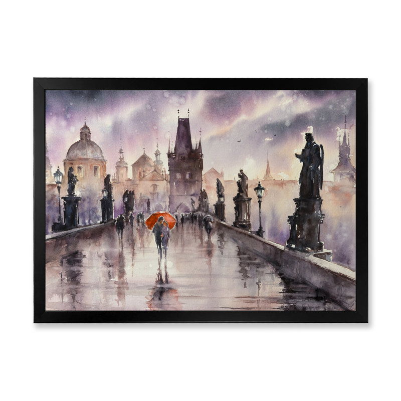 Vieux pont historique Charles, impression sur toile encadrée, Cadre photo noir, H 8 po x l 12 po x P 1 po