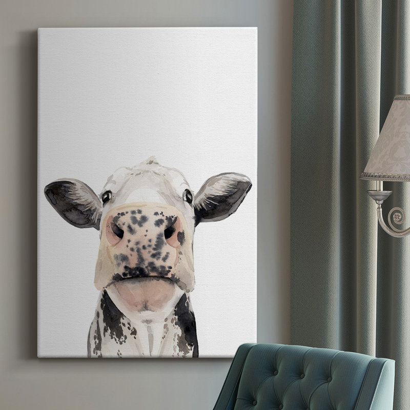 Portrait de vache aquarelle II - peinture sur toile tendue, H 12 po x l 8 po x P 1,5 po