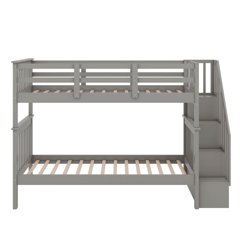 Lit superposé simple au-dessus de simple avec garde-corps et rangement Stairway, Gris