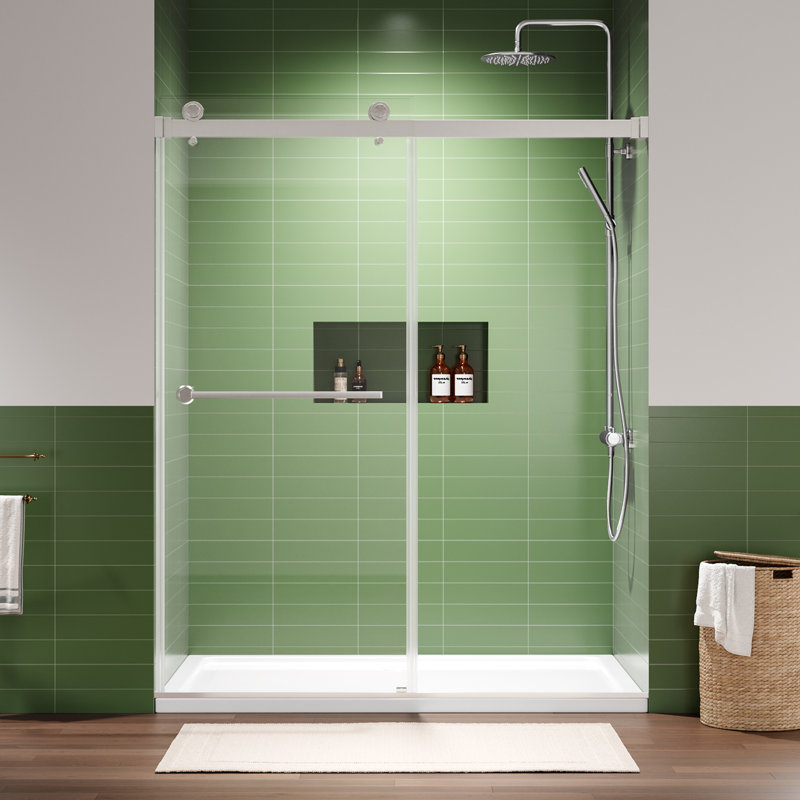55"-59" W x 72" H Double Sliding Frameless Shower Door with 5/16" Tempered Glass, Thicken Square Top Rail, and Stainless Steel Accessories
