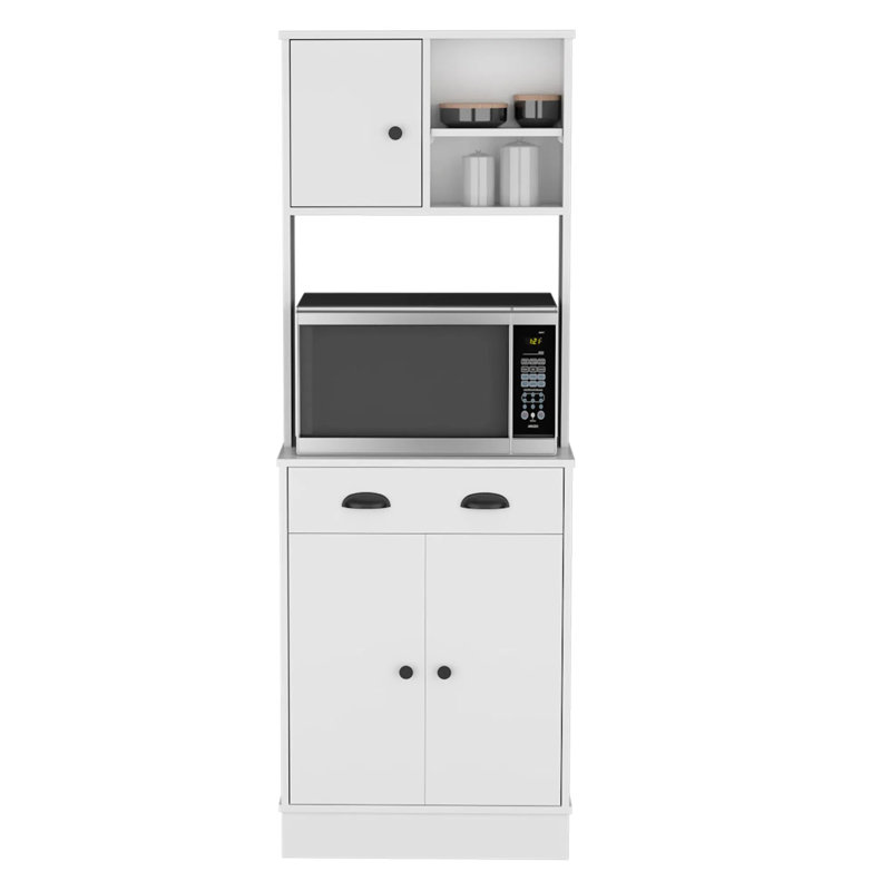 Jenyka Pantry Cabinet with Drawer and 3-Doors, Kitchen, White