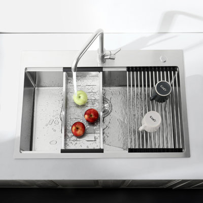 Stainless Steel Kitchen Sink 33"X22" Undermount. Dark Grey, Single Bowl With Accessories, Quick Drainage Quality, Produced Grey Fast Facility, Producing