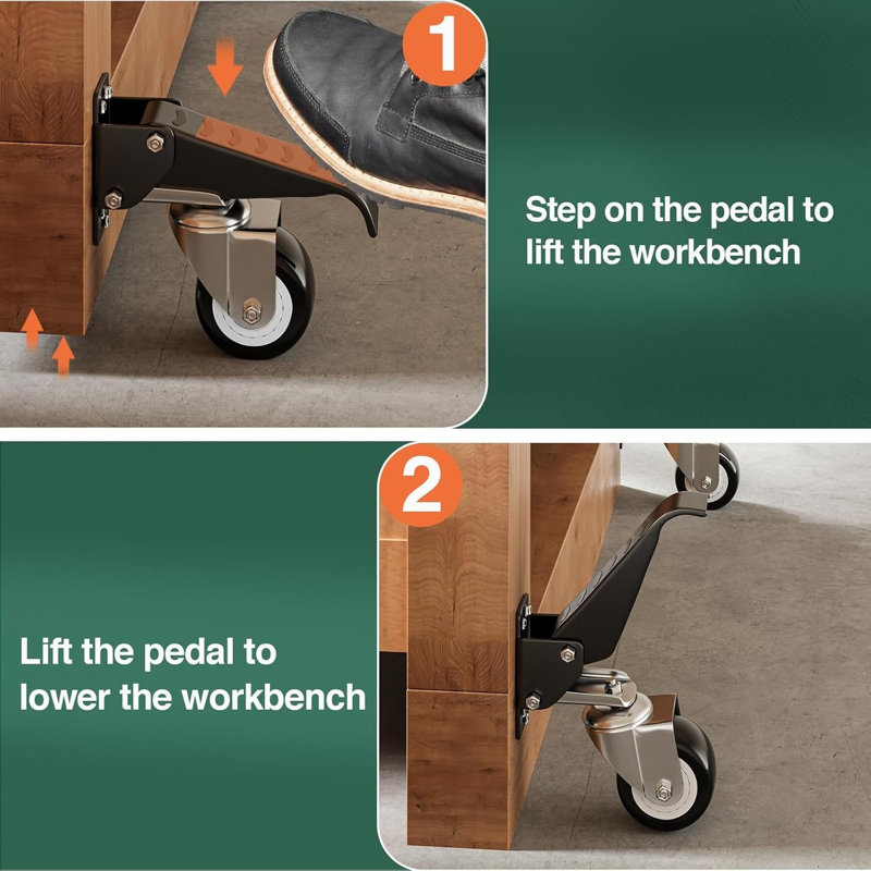 4 PCS Workbench Casters Kit, Heavy Duty Casters with Brake with Lifting and Lowering Function,Quick Release Stepdown Caster for Workbenches, Tables, Load 880LBS