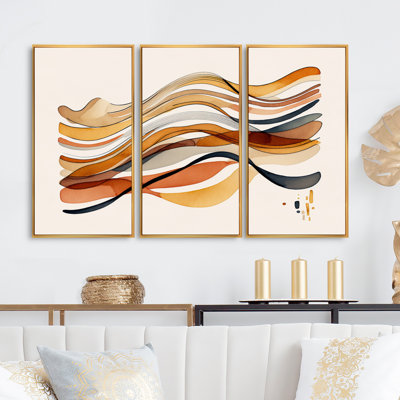 «Burnt Orange Waves Abstract VI», ensemble d'art mural moderne sur toile