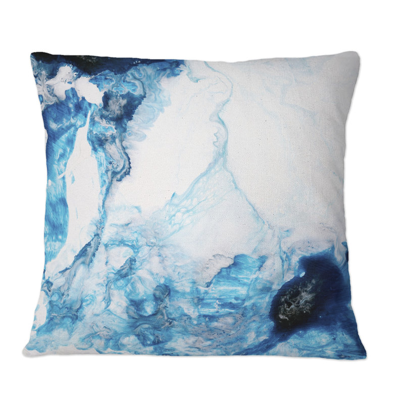 Bleu clair et blanc liquide Marble Art I - Coussin décoratif imprimé moderne, 18 po x 18 po