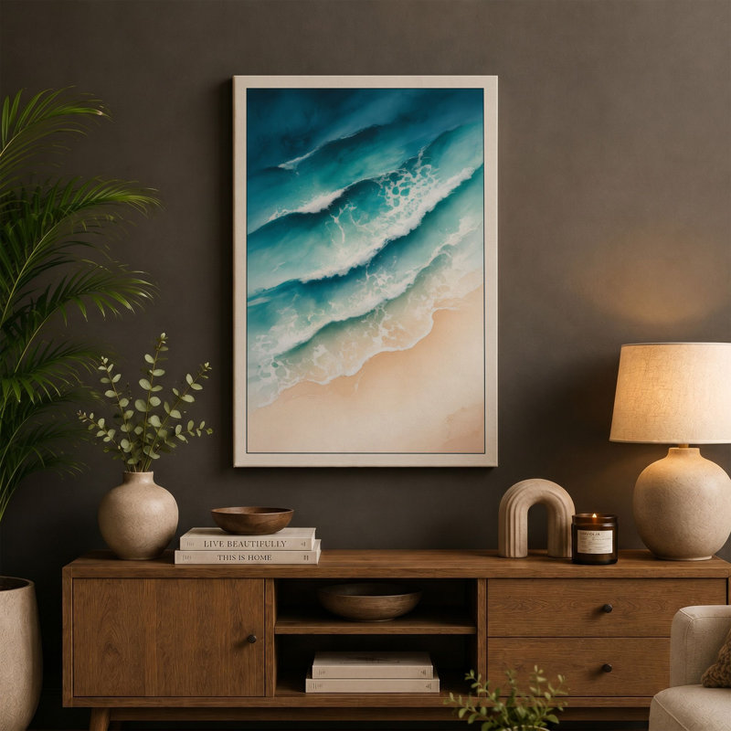 Waves at Shore Coastal - Wrapped Canvas, 24x16 - 61.0 x 40.6 cm, White Border