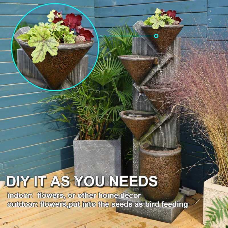 Dietram Hand Crafted Weather Resistant Floor Fountain with Light