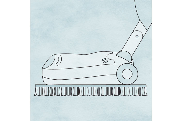 Vacuuming the back of a shag rug