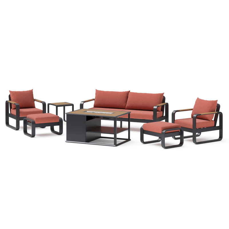 Andes 7-Piece Sunbrella® Outdoor Patio Fire Seating Set - Play Adobe, Play Adobe