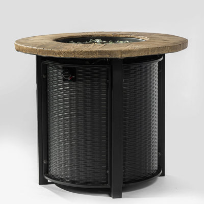 30Inch Round Fire Table With Propane, Tabletop, Electronic Ignition, 40000Btu Heat, Includes Rain Cover & Lava Rocks Adjustable Flame Settings,