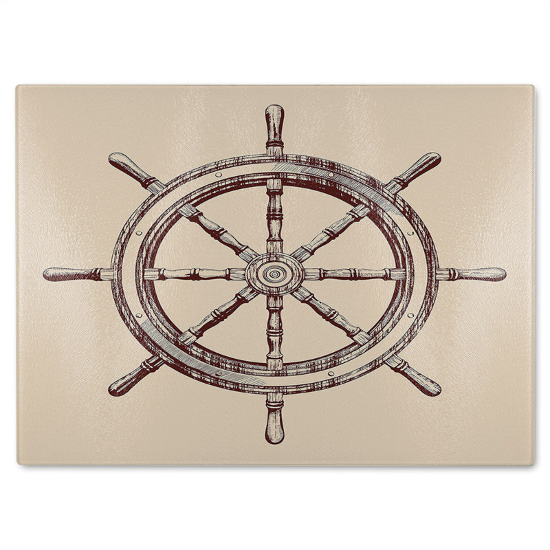 Ship Wheel Glass Chopping Board, 40cm L x 28cm W