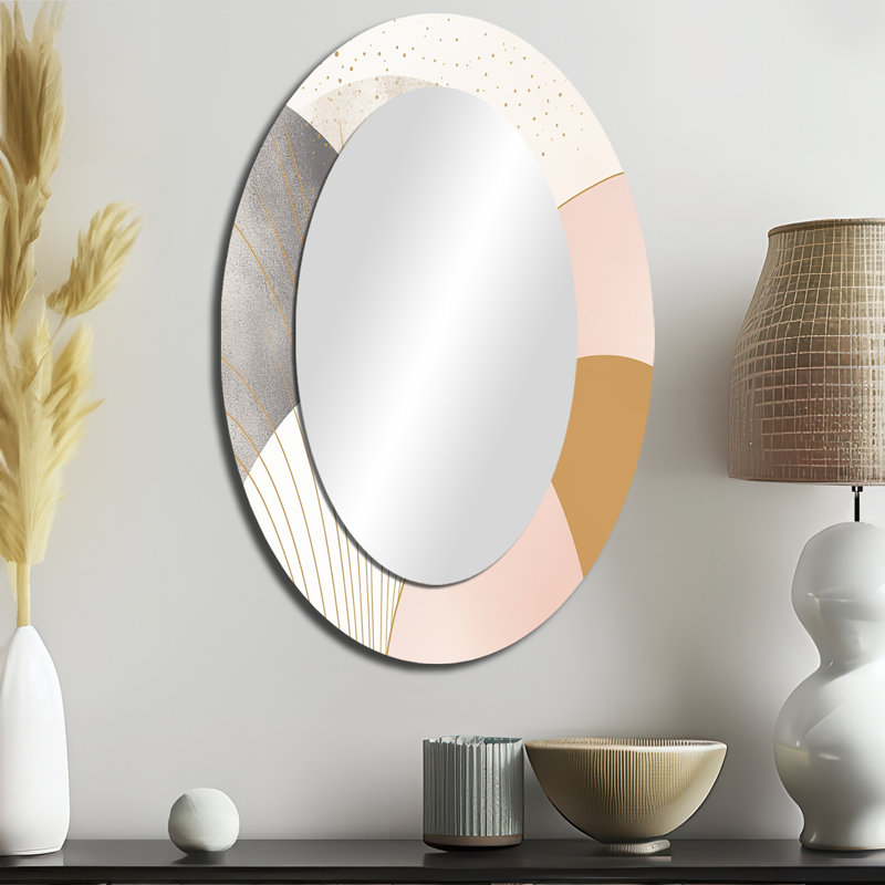 Geometry of Serenity In Pink Vintage Gold - Pink Oval Wall Mirror Decor, 36" x 24"