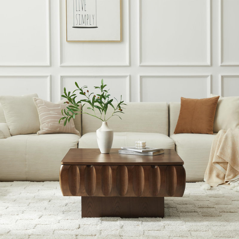 31.1" Lift-Top Walnut Coffee Table with Hidden Storage, Walnut