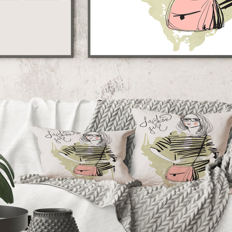 Carré, tendance, fille tendance - Coussin Shabby Elegance, 16" x 16"
