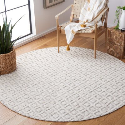 Tapis géométrique en laine tissé à la main ivoire / rouge