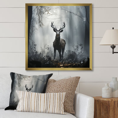 Grey Deer portrait in mystic forest II - Deer Wall Art