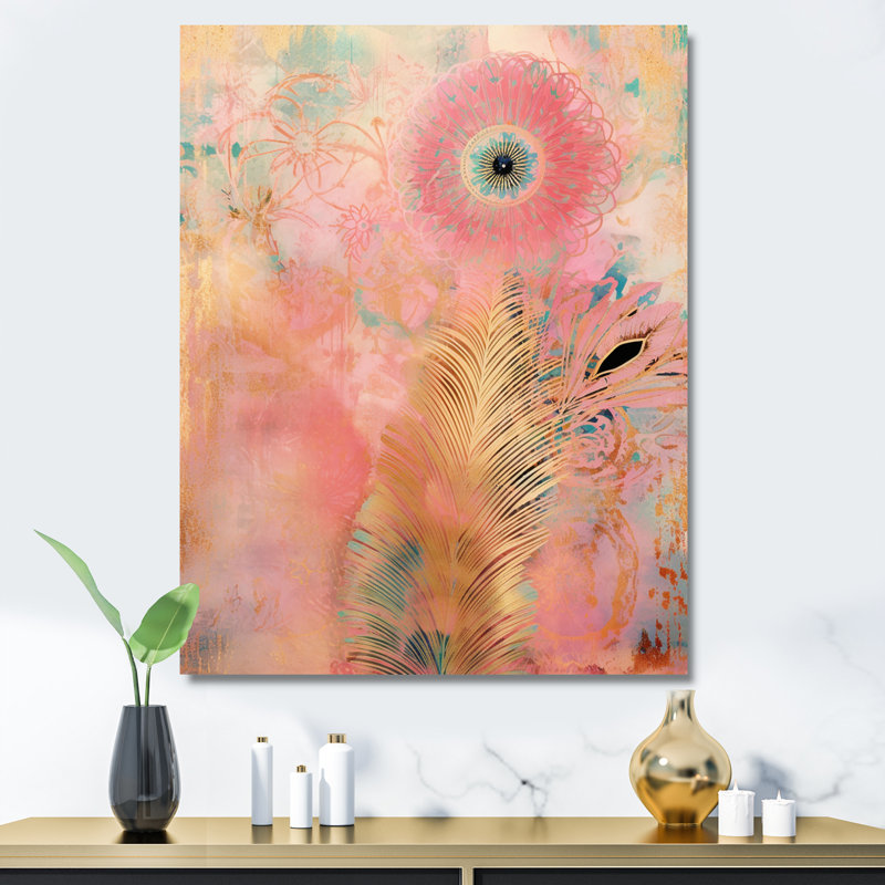 «Boho Glam Gold Feather», impression sur toile, Toile tendue, H 32 po x l 16 po x P 1 po