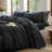 100% Washed Cotton Bedding Sheet Set 4 Pieces,1 Fitted Sheet,1 Flat Sheet and 2 Pillowcases,Comfy Textured Sheet Set-119423620-119423619