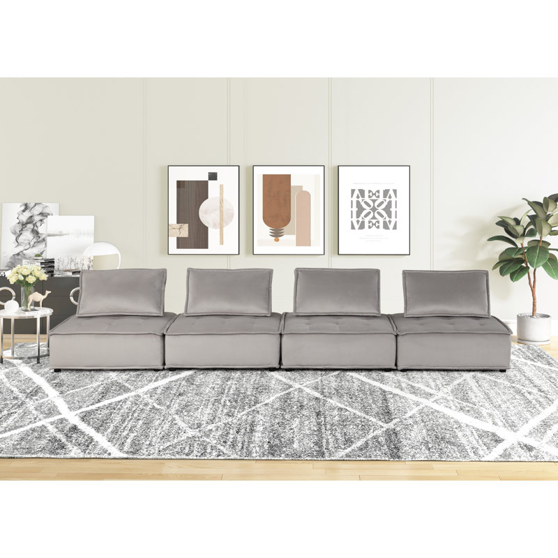 Charmie 160'' Velvet Sofa, Light Gray
