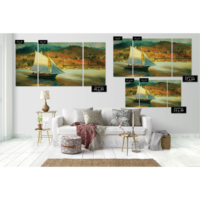 Voile d’automne-ensemble d’impressions sur toile 3 pièces, H 24 po x l 48 po x P 1,5 po