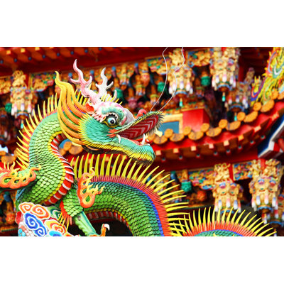 Chinese Dragon On Roof - Wrapped Canvas Print