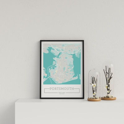 City Location Ordnance Map Blue Portsmouth 1 Piece Single Picture Frame Wall Art