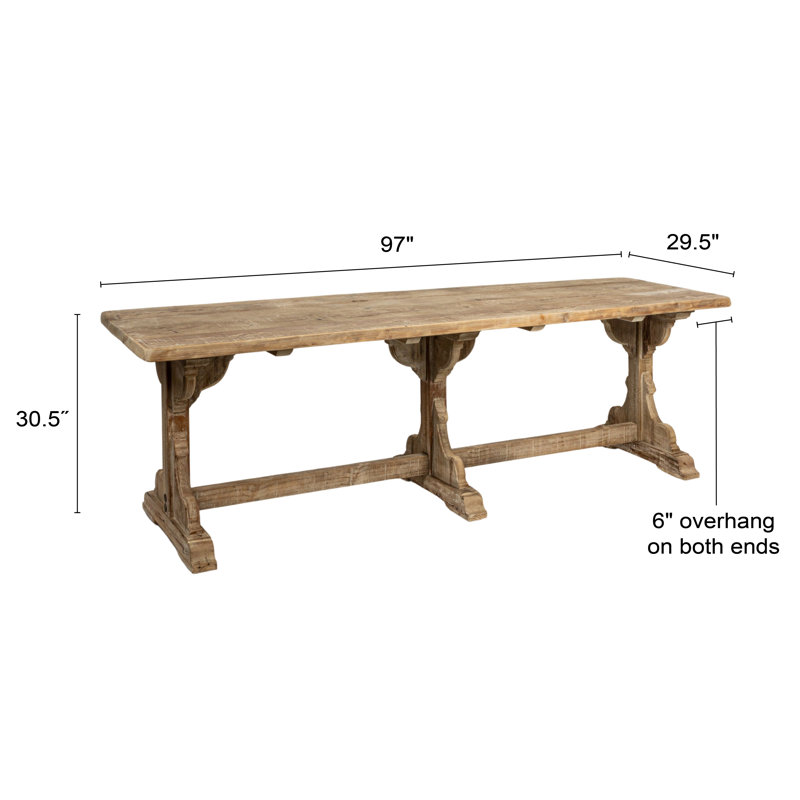 Reclaimed Pine Wood Table with Trussel, Rustic Brown