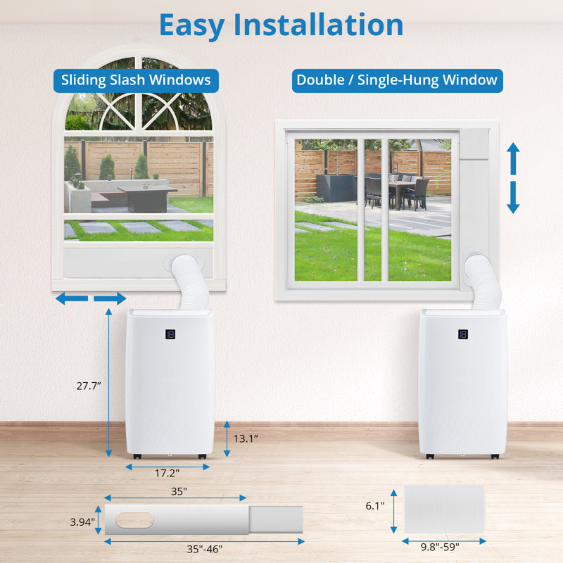 Climatiseur portatif 3 en 1 de 14 000 BTU avec contrôle intelligent et fonctionnement silencieux à 48 dB, refroidit les pièces jusqu'à 700 pieds carrés, déshumidificateur, ventilateur à 3 vitesses et minuterie 24 heures
