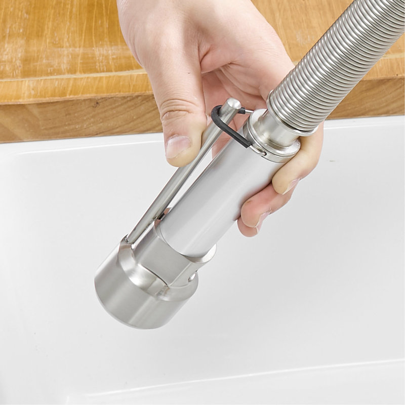 Contemporary Kitchen Sink Faucet With Brushed Nickel Pull Down - Brass For A Stylish Decoration Commercial Style Spray Efficient