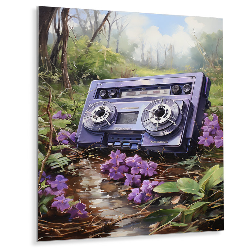 Floral Cassette Tape Floral Melody II - Cassette Tapes Metal Wall Art, 20" H x 12" W x 1" D