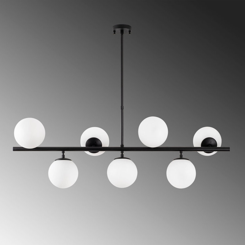 Lustre industriel moderne, hauteur réglable, noir et blanc, 7 lumières | Corps et plaque de base en métal, 44,5 x 15,7 x 18,1-33,5 pouces | 7 x E14 Max 40W, parfait pour les décors scandinaves et contemporains