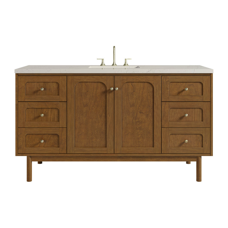 Laurent 60"W Single Vanity W/ Freepower Wireless Charger, Honey Oak, Siberian