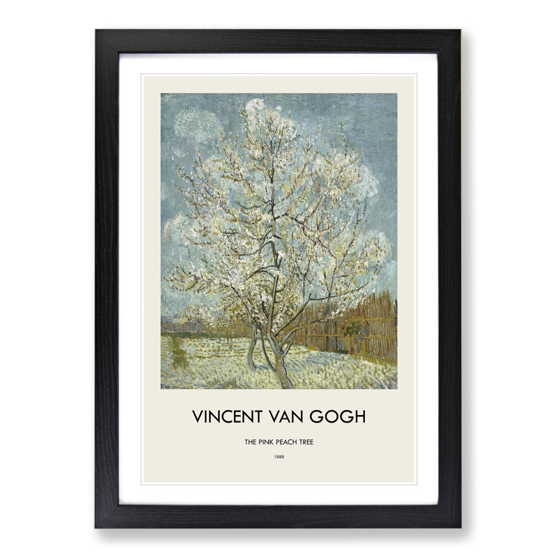 The Pink Peach Tree by Vincent Van Gogh - Picture Frame Painting, 36cm H x 27cm W x 2cm D, Black Framed