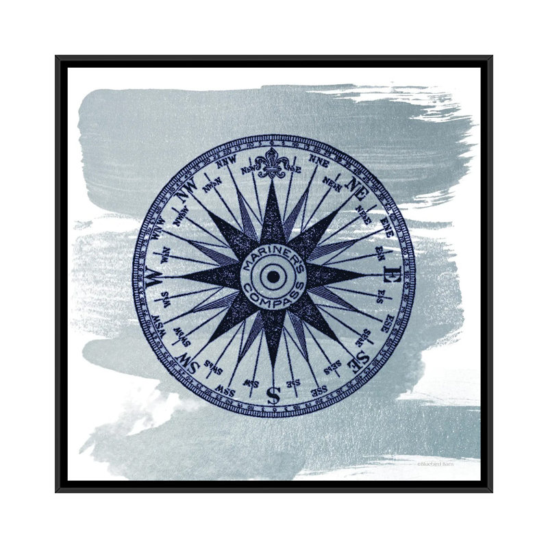 Brushed Midnight Blue Compass Rose by Bluebird Barn - Print on Canvas, 45.72 cm H x 45.72 cm W, Black Floater Frame