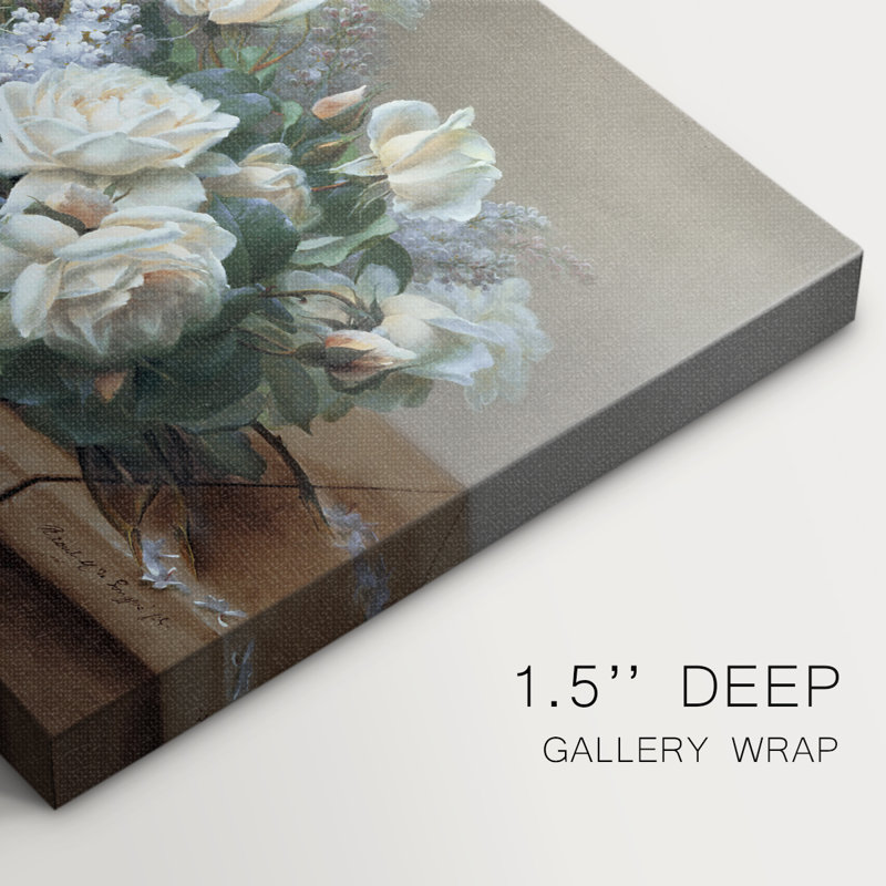 Nature morte à la rose blanche - Cavas enveloppés dans une galerie, 40 x 60