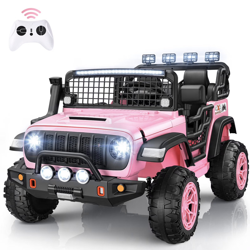 Voiture électrique 2 places 24 Volt pour enfants, 400 W avec autos avec télécommande, véhicule avec Bluetooth, musique, affichage de puissance, vitesse élevée / basse, contrôle de la lumière, suspension, rose