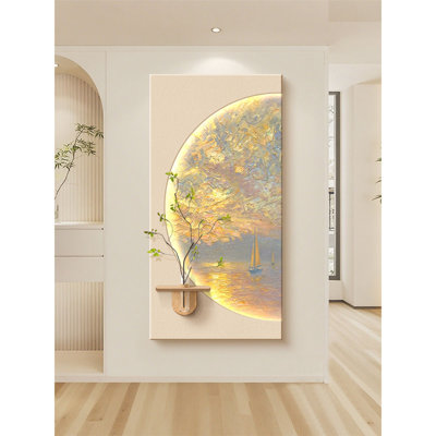 Cream Coastal Sunset Led Wall Art: Sandstone Texture With Planter