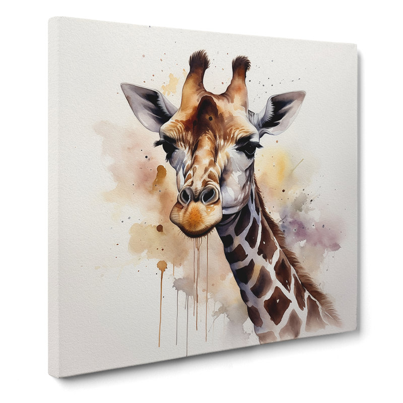 Giraffe Watercolour No.1 - Wrapped Canvas, 50cm H x 50cm W x 3cm D