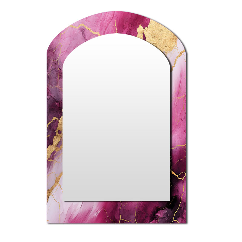Pink and gold Marble Essence II - Marble Arch Decorative Mirror, Modern Asymmetrical Wall Mirror, Printed Metal Art