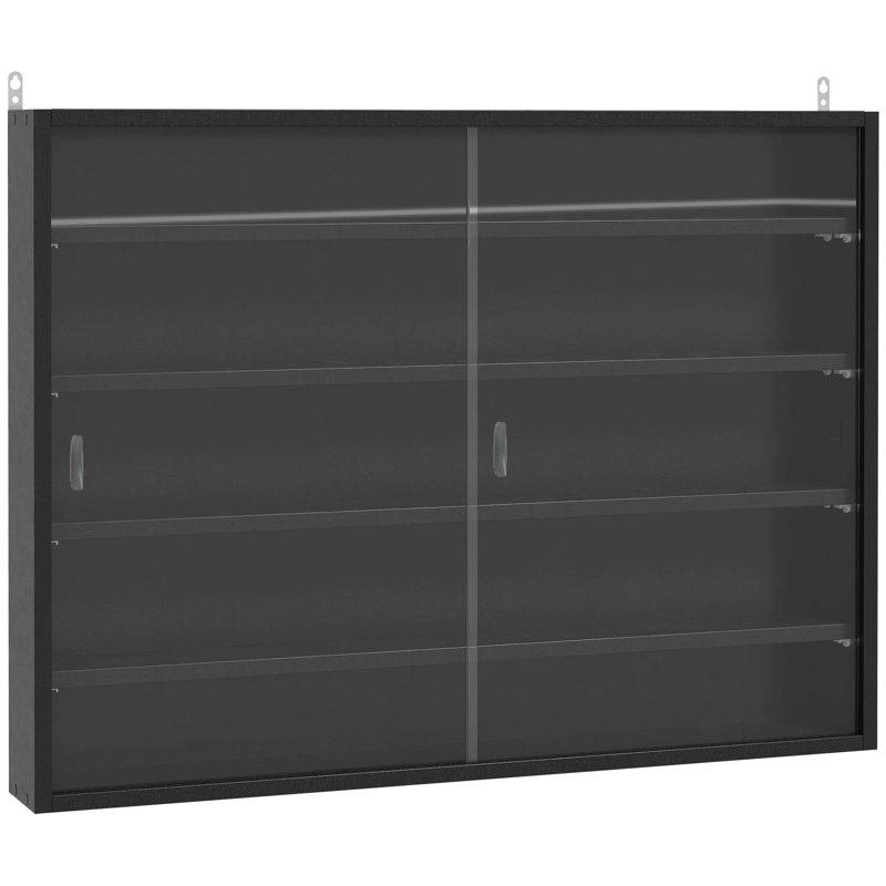 Vitrine à 5 niveaux, vitrine en verre avec 2 portes et tablettes réglables, fixation murale, Noir
